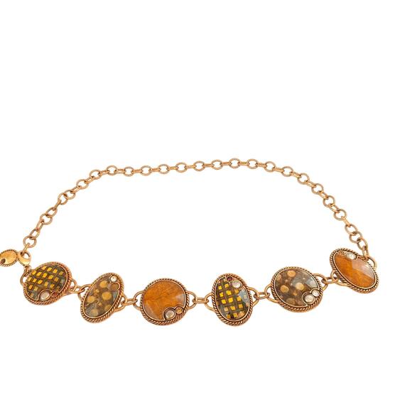 Chico's 39"Chain Link Round Oval Medallion Waist Belt Retro Boho Gold Brass tone - Picture 1 of 7